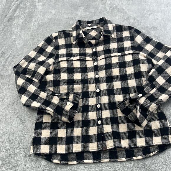 Woolrich S/M Women's Black, Ivory Plaid Shacket Shirt Jacket Wool Blend Button - Picture 1 of 16